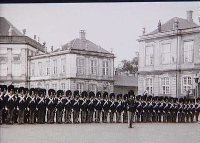 The Royal Guard replaces the police at Amalienborg Palace. 10th of June 1945.