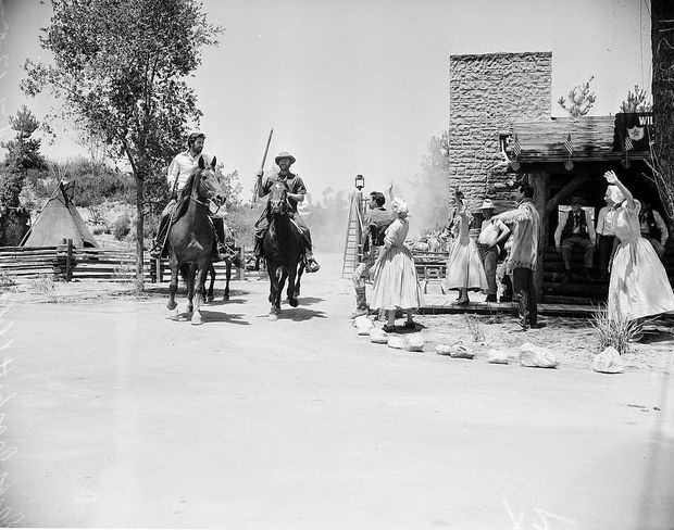 Fess Parker on horseback in Frontierland