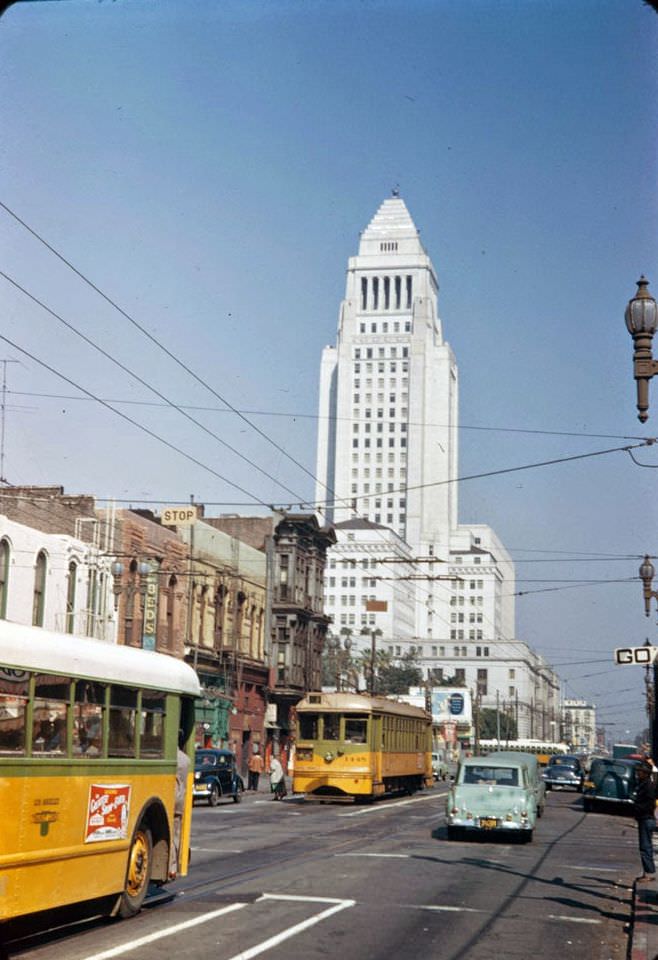Looking up Main St. from 2nd St. toward City Hall Los Angeles
