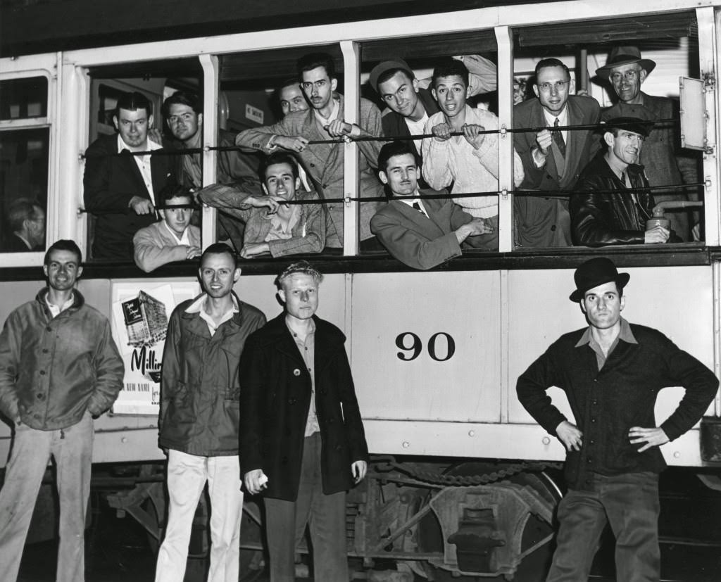 The final A Line car at 7th and Hill Streets, Los Angeles, California, 1946