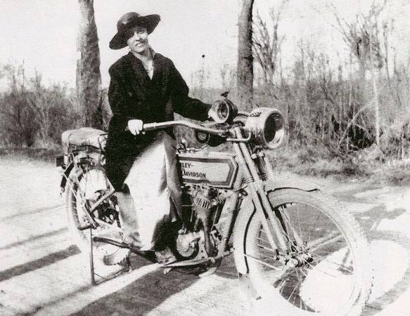 Rachel Young Rogers paused during her ride on a vintage Harley in West Hudson Park, Kearny, New Jersey, 1900s