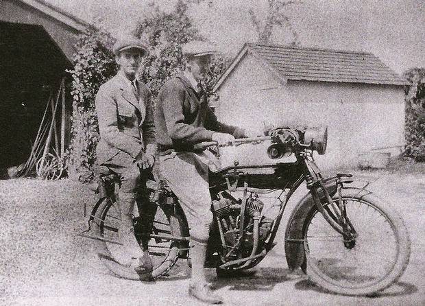 Doug and Stan Parker on an Indian Motorcycle in Little Silver, New Jersey, 1920s