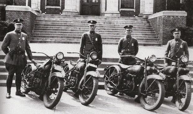 Woodbridge Township motorcycle squad in front of the municipal building, New Jersey, 1928