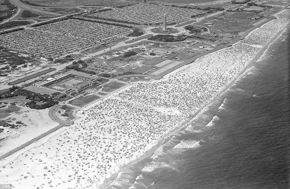 A crowd of 216,000 New Yorkers jams Jones Beach in the hopes of escaping the intense heat that was blistering New York City and the eastern half of the nation in 1957