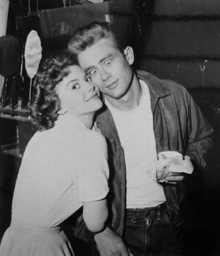 Natalie Wood and James Dean during the film of Rebel without a Cause.