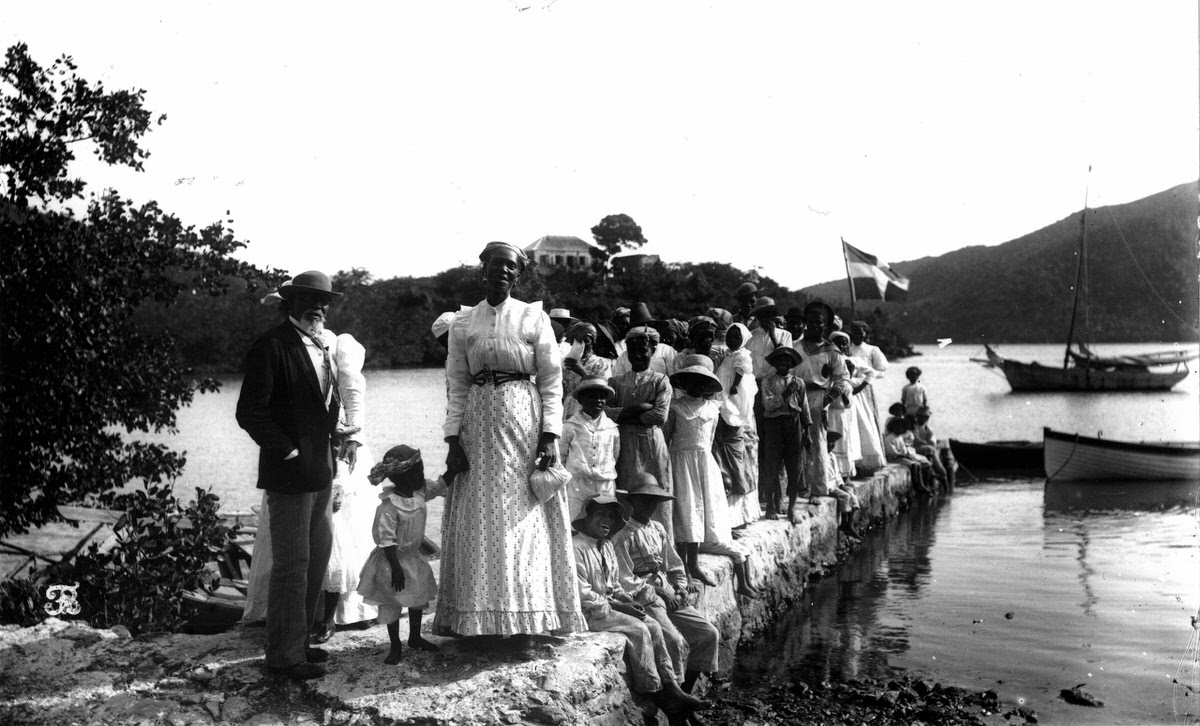 Teacher and pupils near Cruz Bay, St. Jan.