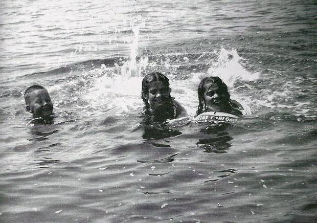Three youngsters enjoying a swim in the Shrewsbury River in Sea Bright, 1955