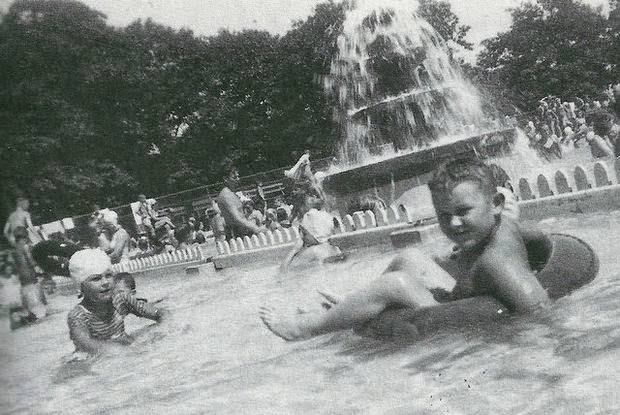 Jack Crane enjoying a float in the John Russell Wheeler Memorial Pool in Linden, 1948