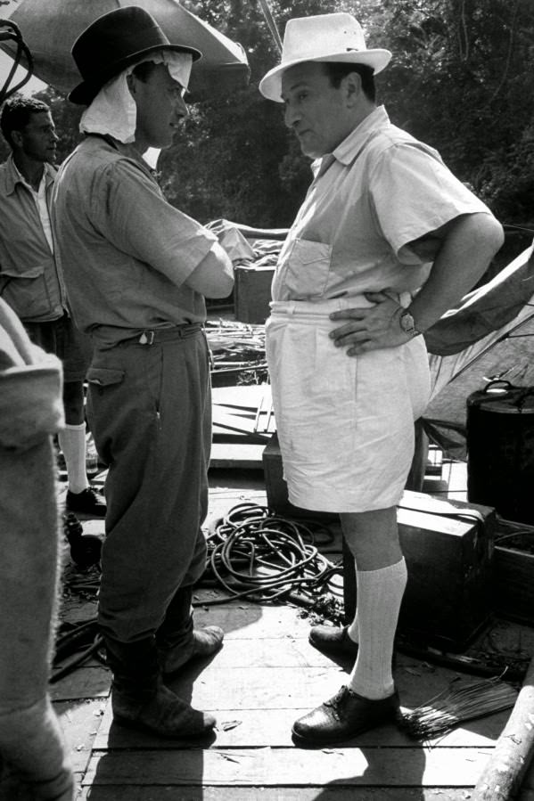 Chief cameraman Jack Cardiff and producer Sam Spiegel discuss technical specifications during filming of The African Queen. Spiegel went on to produce 1962’s Lawrence of Arabia, which won the Oscar for Best Picture.