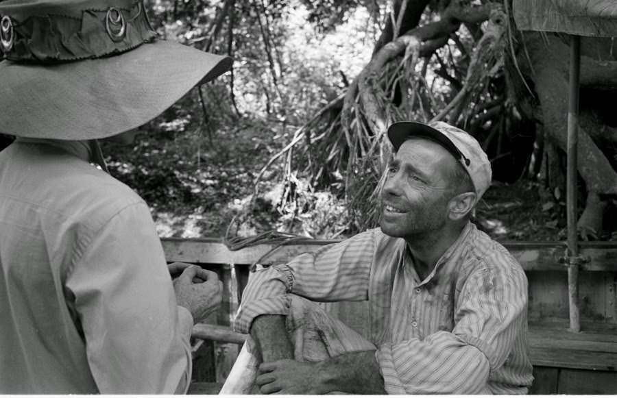 Humphrey Bogart and Katharine Hepburn in Africa during filming of The African Queen.