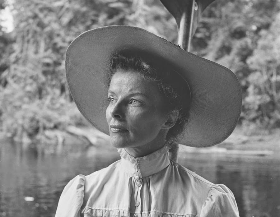 Katharine Hepburn on location in Africa for the filming of The African Queen, 1951.