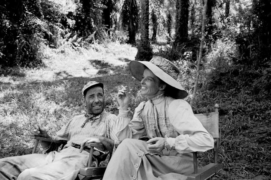 Humphrey Bogart and Katharine Hepburn on location in Africa for the filming of The African Queen, 1951.