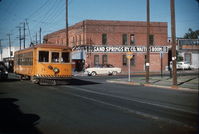 Sand Springs Interurban Railway at Tulsa's Archer St. Station, Tulsa, Oklahoma, 1954