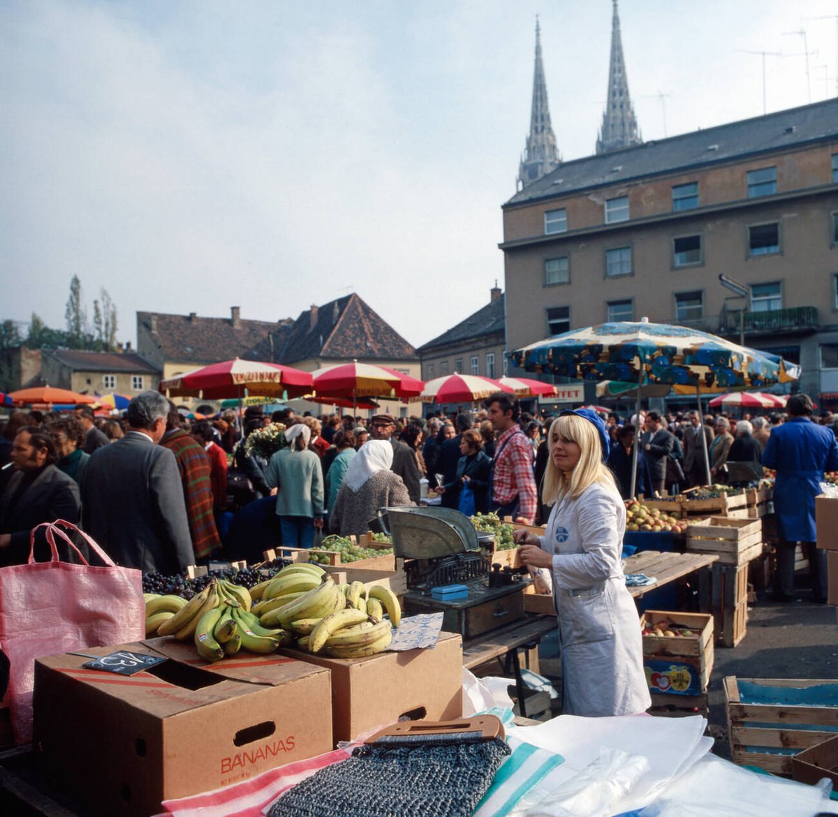 Market day in Zagreb, Yugoslavia, 1970s.