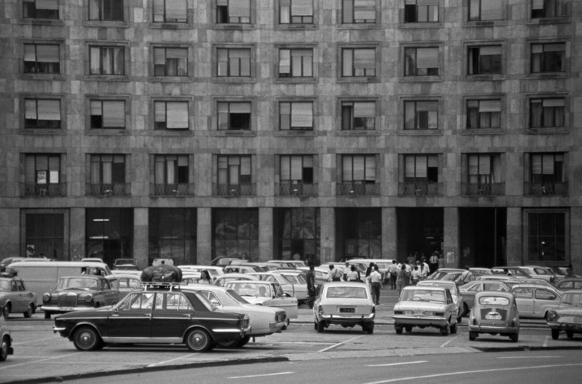 Parking lot in Belgrade, Serbia, July 1971.
