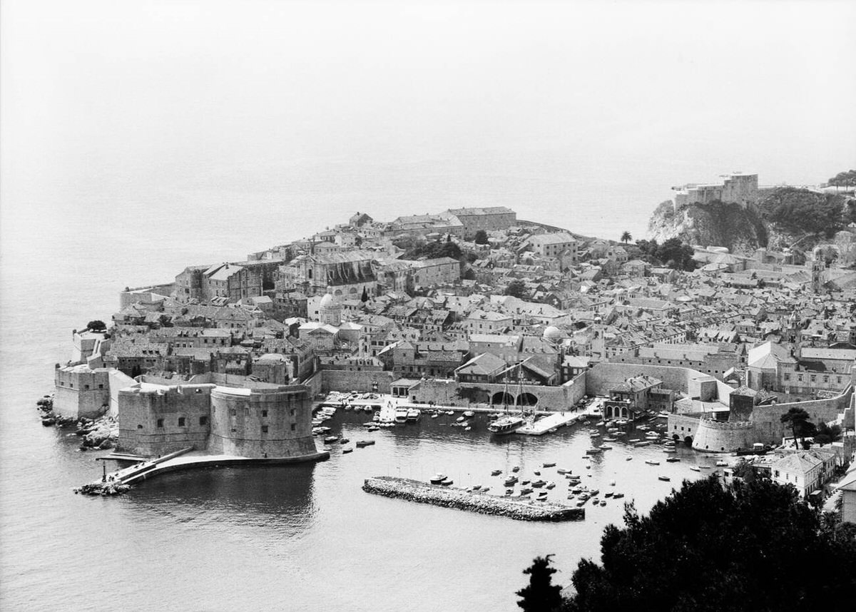 Dubrovnik from a height, Yugoslavia, April 1979.