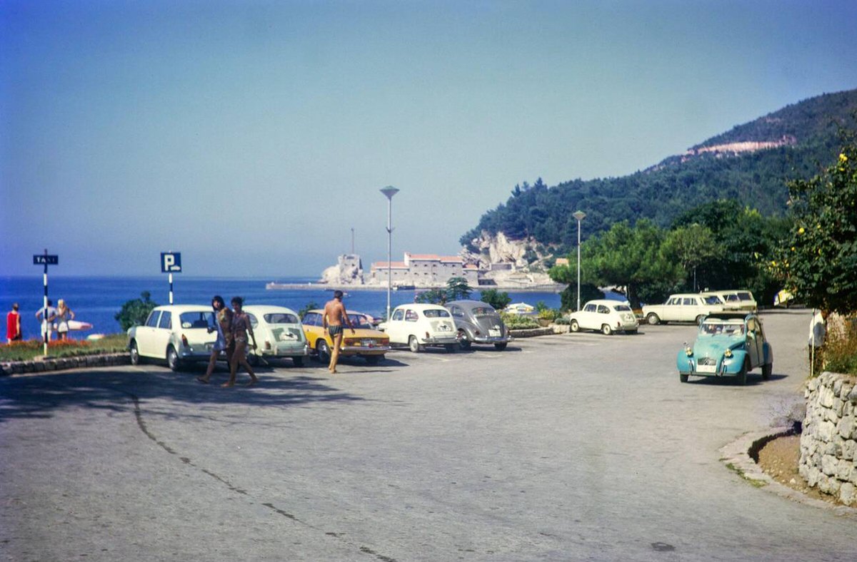 Adriatic coast at Petrovac na Moru, Montenegro, former Yugoslavia, 1970.