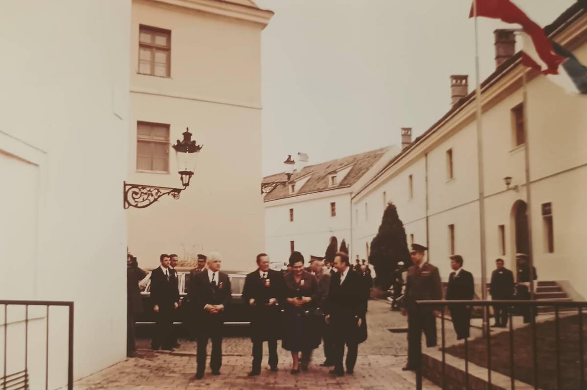 President Josip Broz Tito and his wife Jovanka Broz at Petrovaradin Fortress during their official visit to Novi Sad, November 1975.