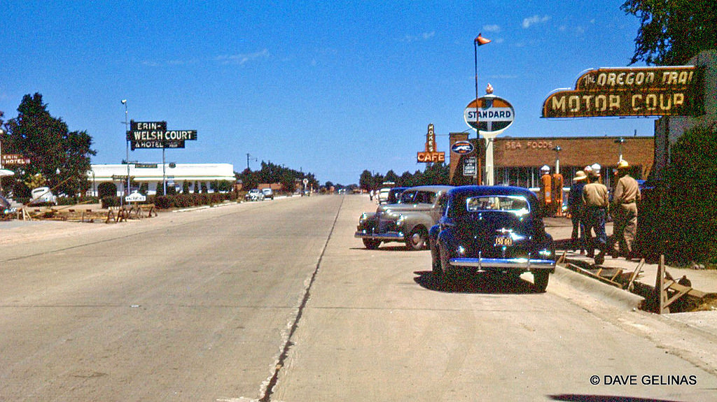 Main Street Scene with autos and signs, Ogallala, Nebraska, 1949