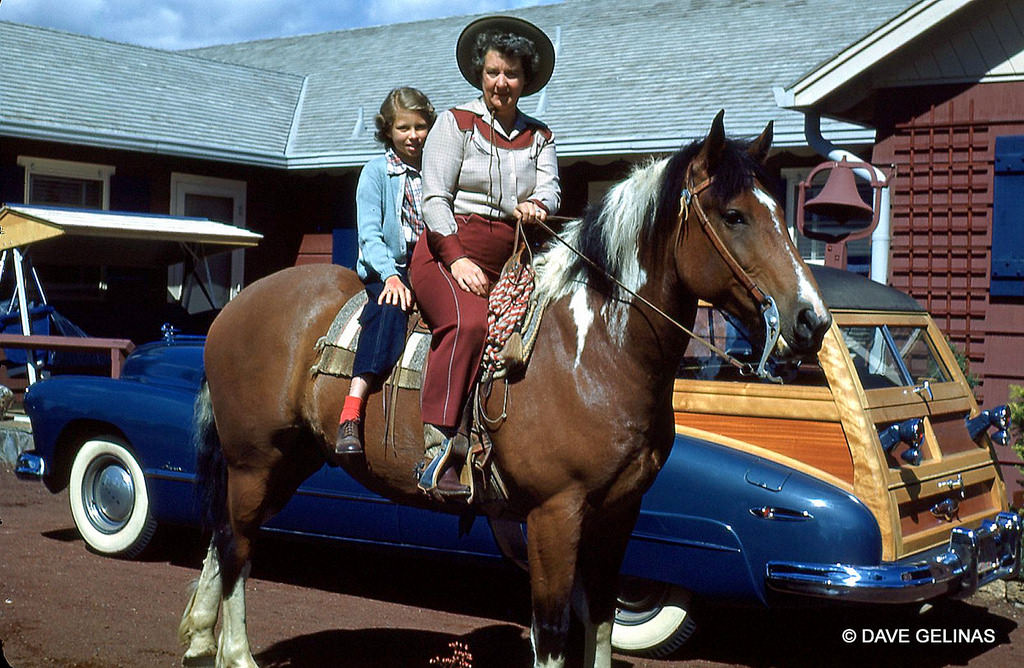 1948 Buick Super Woody Wagon and a horse at a Ranch Home, 1940s