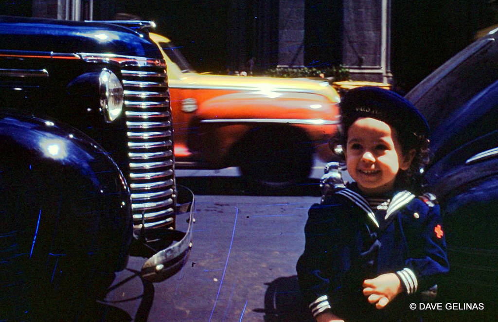 1939 Chevrolet Pick Up Truck used as a taxi with a young girl in a sailor outfit, Chicago, 1940s