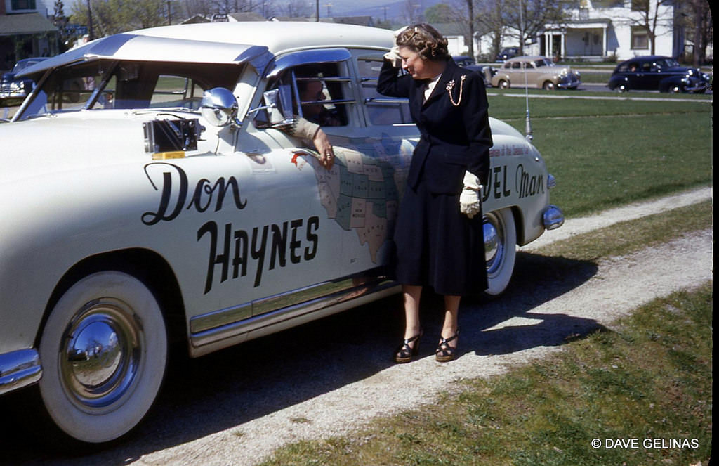 1949 Kaiser-Frazer with stunt man Don Haynes, "The Marvel Man," who had himself welded into his car, 1949