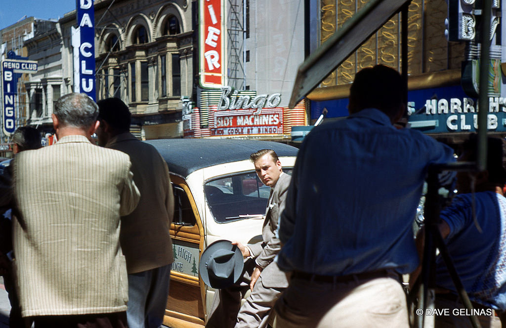 Western Movies Actor Scott Bradey with a Woody Wagon, Reno, Nevada, 1949