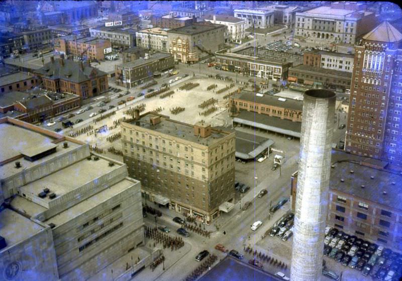 Kansas City taken from Power and Light Building, Folly Theater at top center, Missouri, 1940s