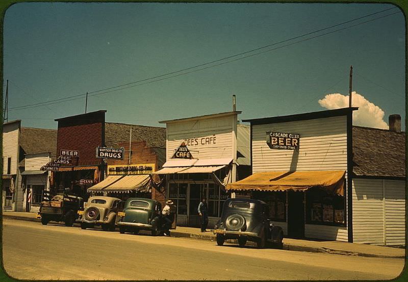 On main street of Cascade, Idaho, 1940s