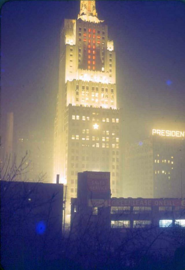Power and Light Building at night, Kansas City, Missouri, 1940