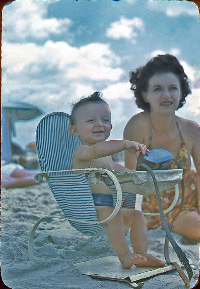 Mother with son at the beach