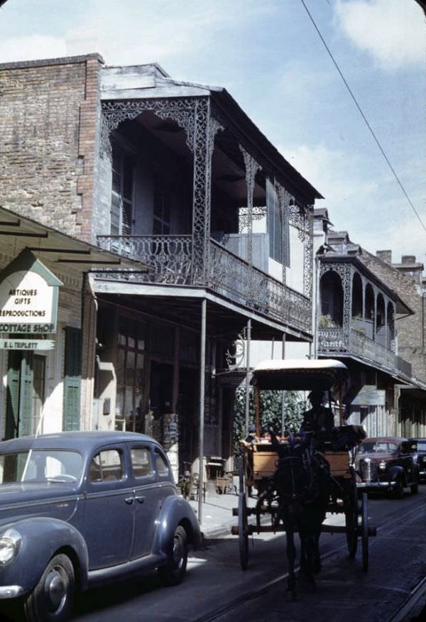 View up Royal St. in the morning, New Orleans, Louisiana, 1941