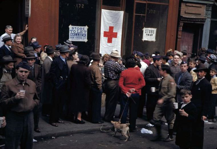 Crowd gathers during Salvage collection in lower East Side, New York City, 1942