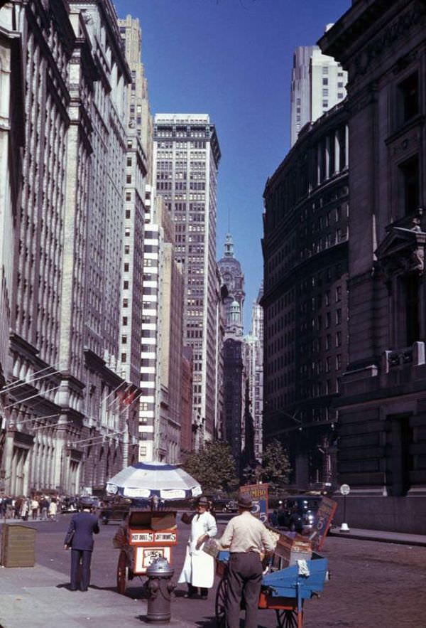 West side of Broadway from Bowling Green, New York City, 1942