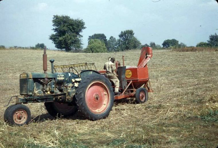 Tractor and Combine for Soybeans Hagerman farm West of Mt. Vernon, Indiana, 1947