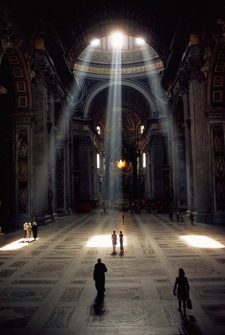 Shafts of sunlight illuminating the basilica and its mosaic floor in the Vatican, 1971