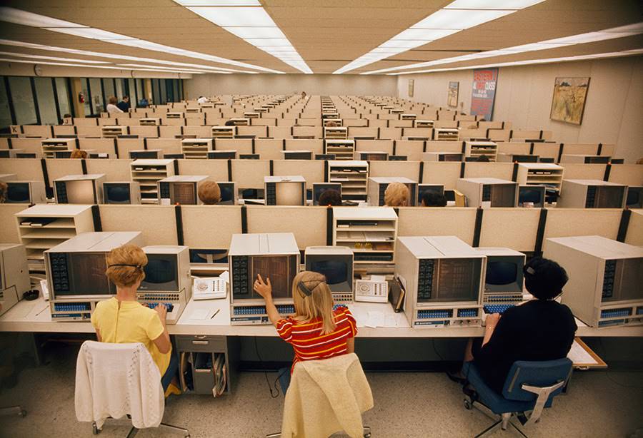 Operators at the Eastern Airlines reservations center in Miami, 1970