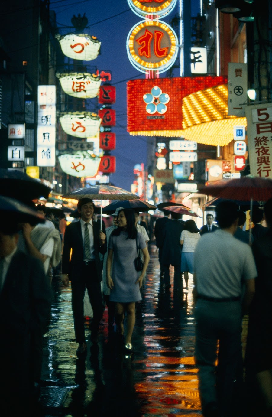 Pedestrians on Dotombori Street in Osaka, Japan, 1970