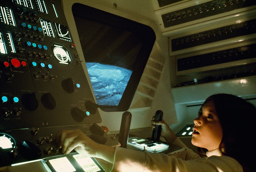 Girl playing in a replica of a lunar module in Toronto, Canada, 1975