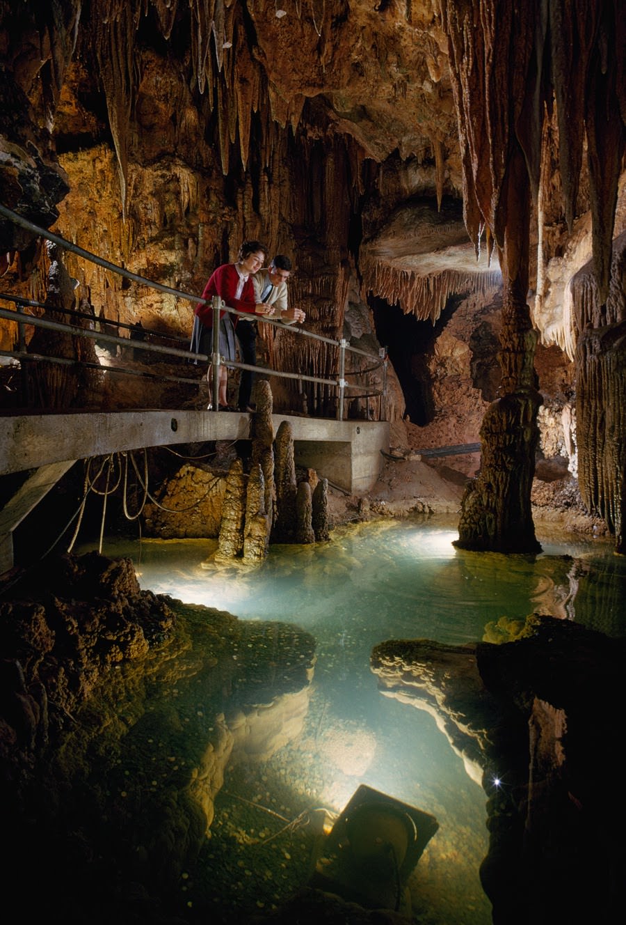 Cave pool used as a wishing well in Luray Caverns, Virginia, 1974