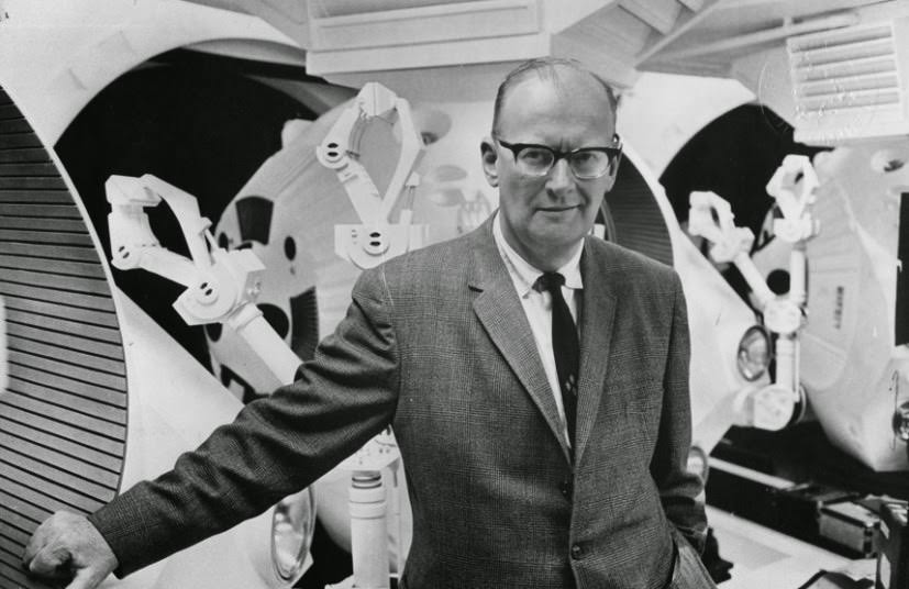 Arthur C. Clarke on the film set, 2001: A Space Odyssey, 1968