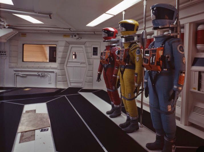 Primary colored space suits used onboard the Discovery, 2001: A Space Odyssey, 1968