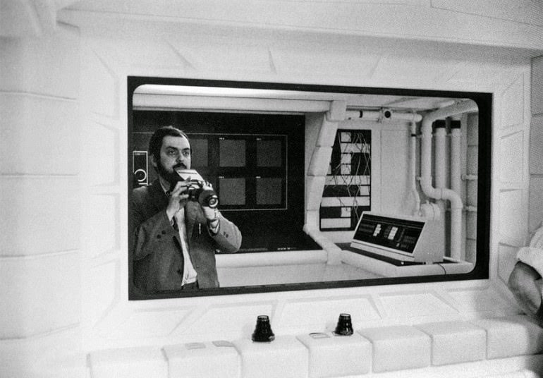 Stanley Kubrick on set, 2001: A Space Odyssey, 1968