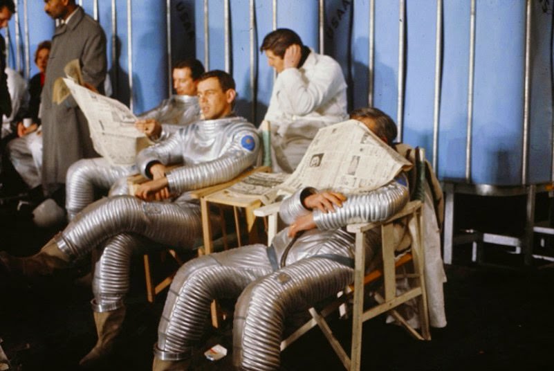 Astronauts taking a break on set, 2001: A Space Odyssey, 1968