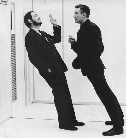 Stanley Kubrick and William Sylvester during a cigarette break, 2001: A Space Odyssey, 1968