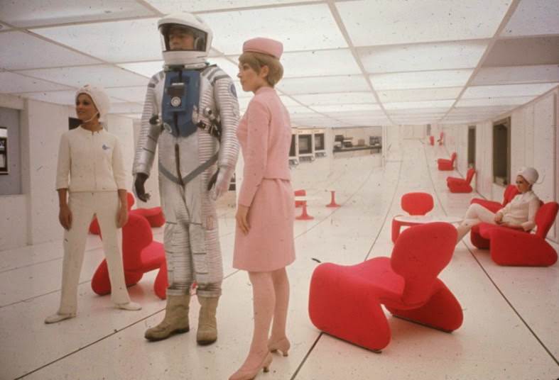Edwina Carroll, Penny Brahms, and Heather Downham as stewardesses, 2001: A Space Odyssey, 1968