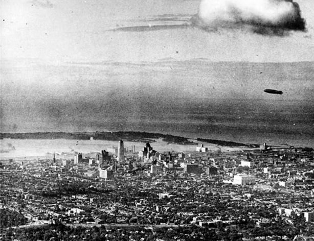 Aerial with R101 Dirigible in view 1930s