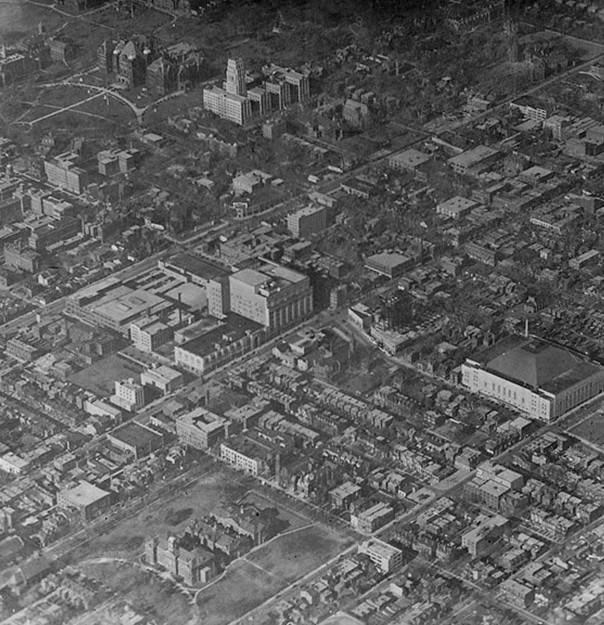 Maple Leaf Gardens and the now demolished Normal School (Ryerson campus today), ca. 1932