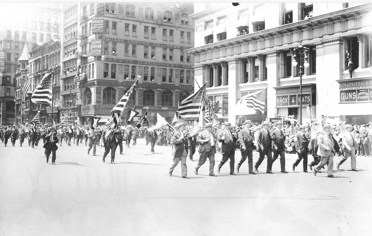 Americans of German birth marching in the Independence Day Parade on Fifth Avenue, New York City, 1918