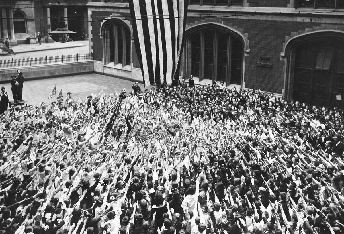 New York school children swearing allegiance to the flag on Flag Day, 1918
